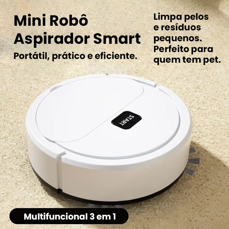 Mini Aspirador Robô Smart 3 em 1 - Varre, Aspira e Limpa