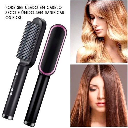 Escova Alisadora HAIR LISS – Modela, Alisa e Define - Cachos e Lisos